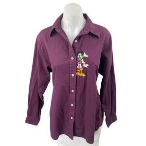 Mickey Unlimited Purple Embroidered Mickey Minnie Pluto Button Down Shirt Top M